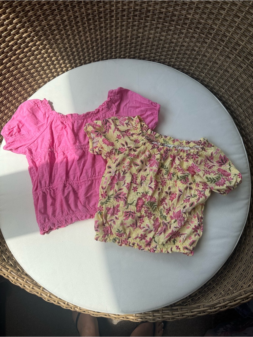 Old Navy- Kids 4T Pink Peasant Top & Floral Yellow Puff Sleeve Top - Sold as Set